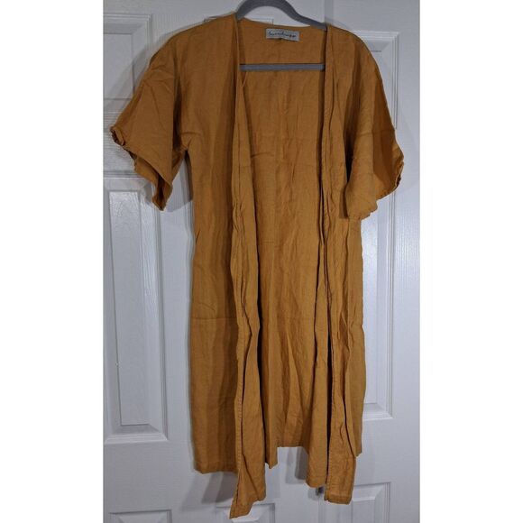 Love and confuse lithuania womens small 100% linen duster long mustard yellow - Picture 3 of 10